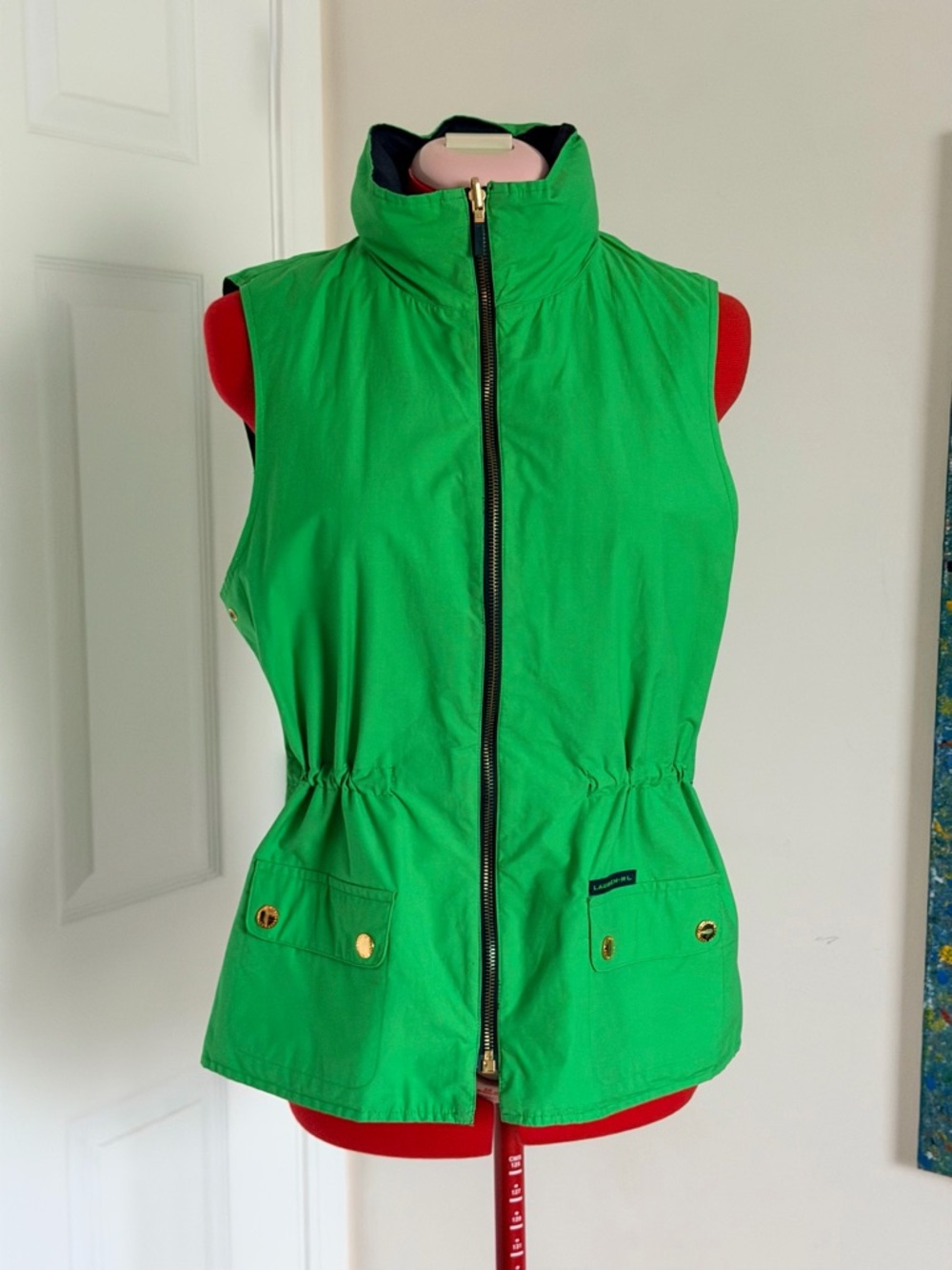 Vintage Y2K Lauren Ralph Lauren Reversible Vest Navy Green Hooded Gilet S–M (MP) - Picture 2 of 6